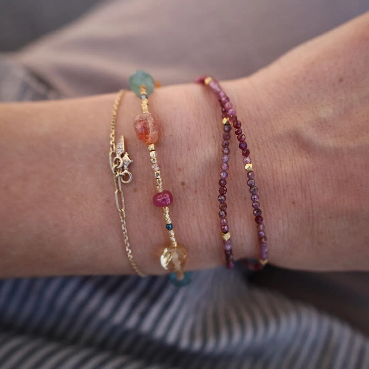 Gold Glass Sunstone, Grandiederite Ruby Bracelet