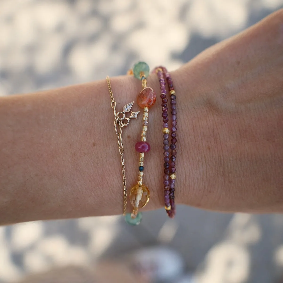 Gold Glass Sunstone, Grandiederite Ruby Bracelet