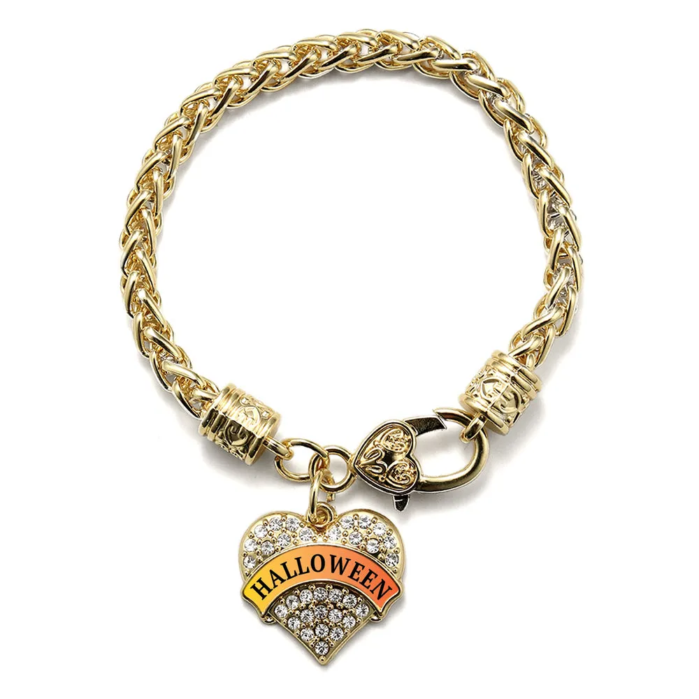 Gold Halloween Pave Heart Charm Braided Bracelet