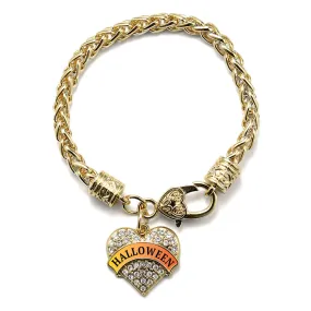 Gold Halloween Pave Heart Charm Braided Bracelet