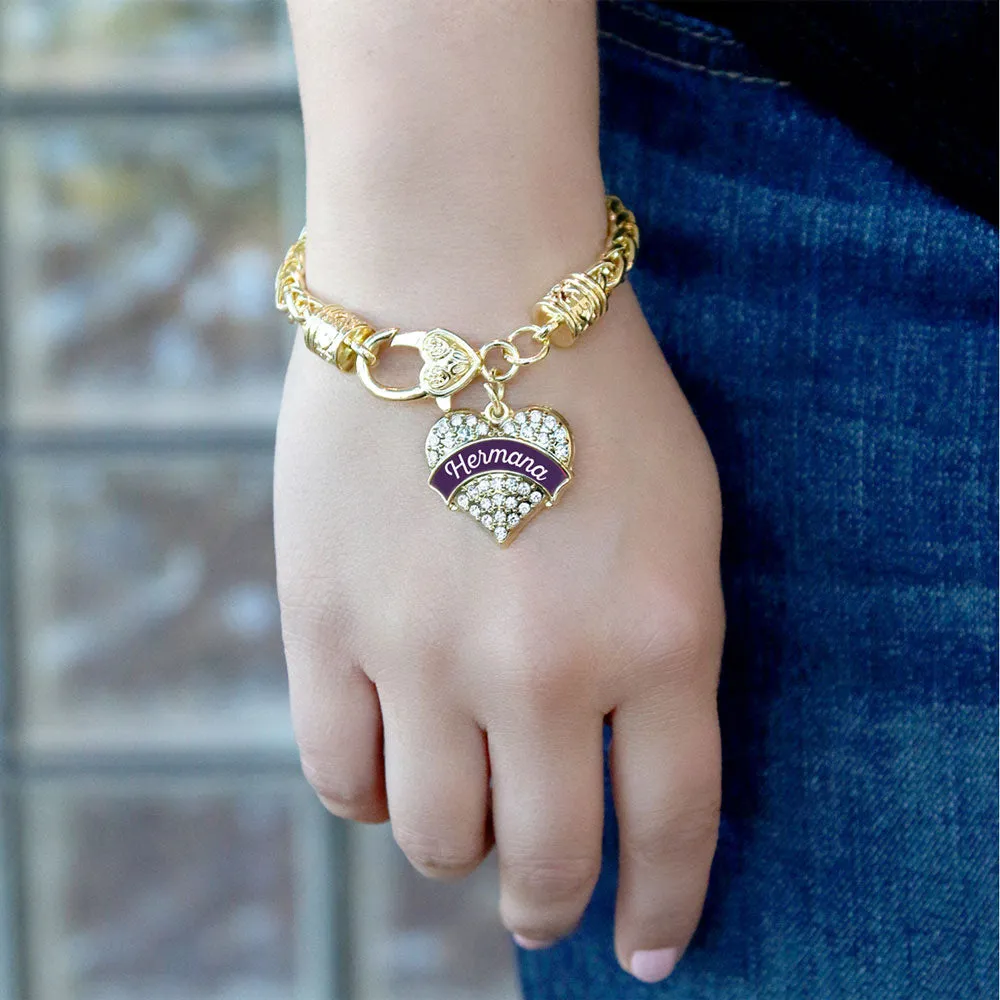 Gold Hermana - Plum Pave Heart Charm Braided Bracelet