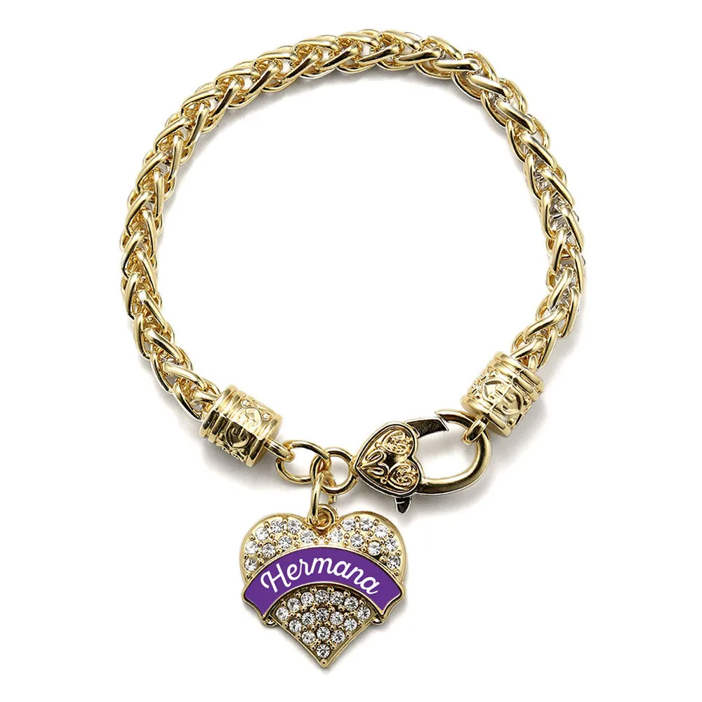 Gold Hermana - Purple Pave Heart Charm Braided Bracelet