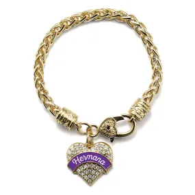 Gold Hermana - Purple Pave Heart Charm Braided Bracelet