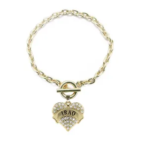 Gold Iraq Pave Heart Charm Toggle Bracelet