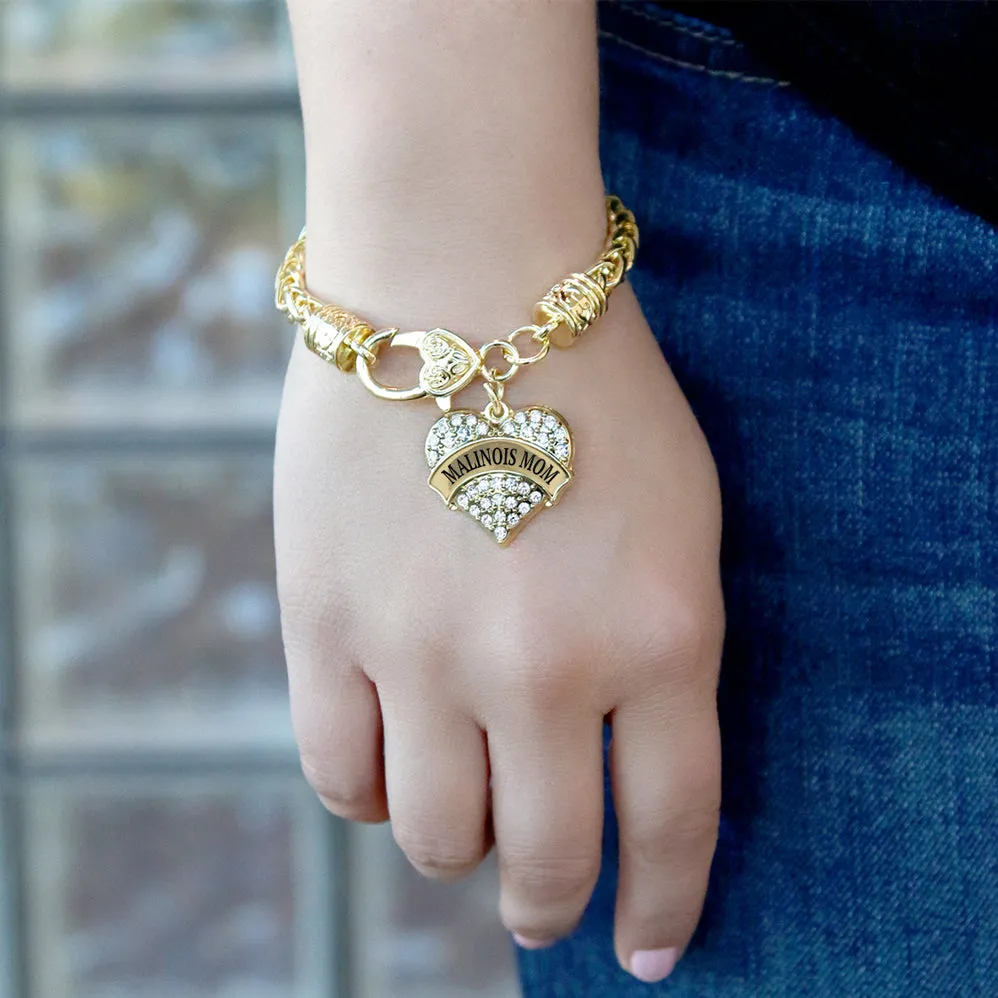 Gold Malinois Mom Pave Heart Charm Braided Bracelet
