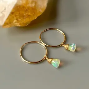 Gold Opal Hoop earrings 14k Gold Fill Dangly