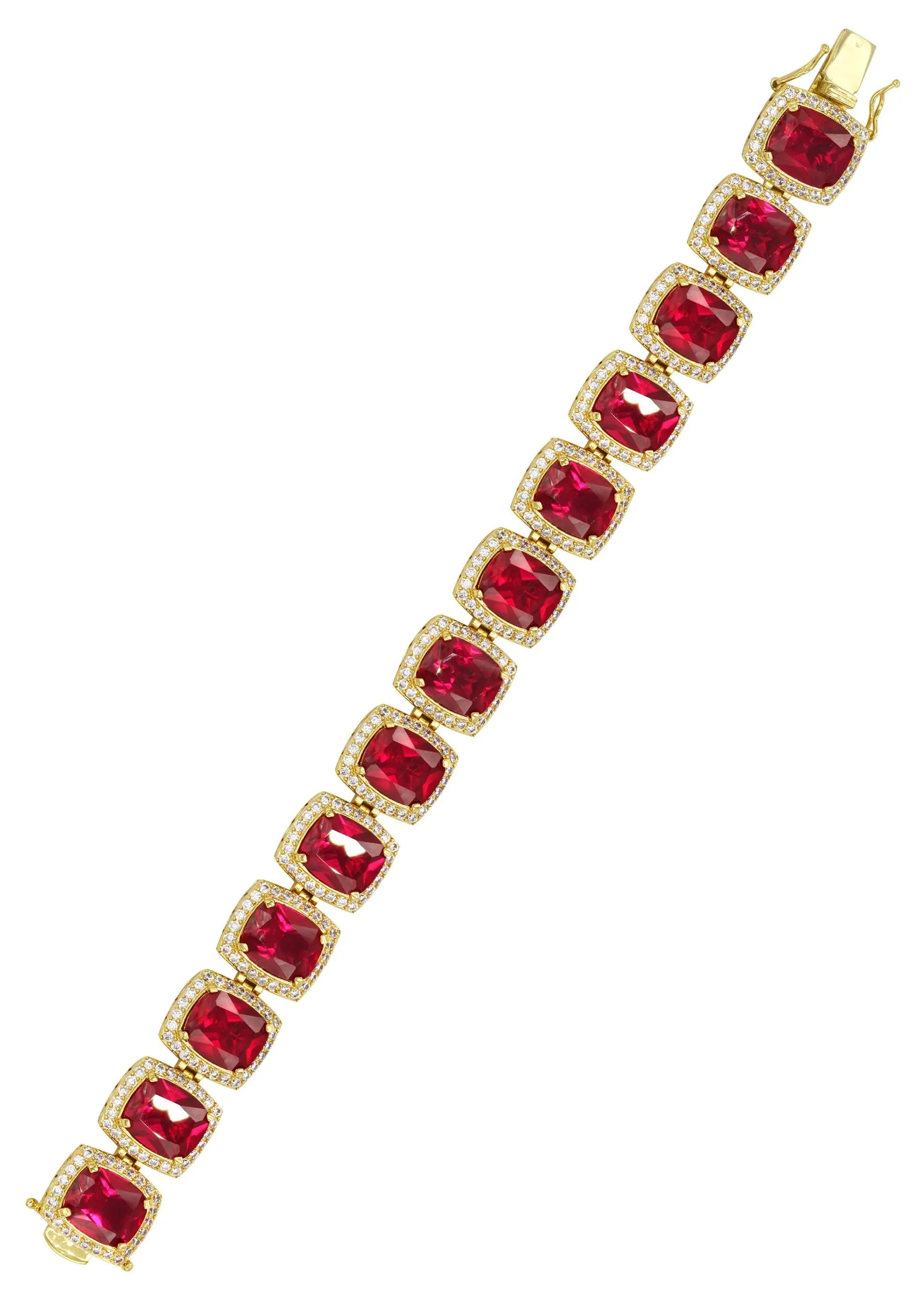 Gold Plated Mens Iced Ruby Bracelet