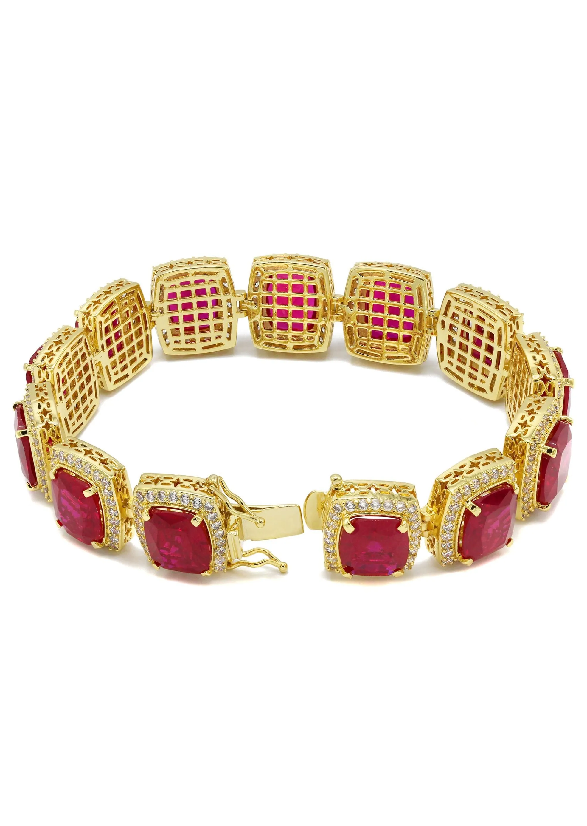 Gold Plated Mens Iced Ruby Bracelet