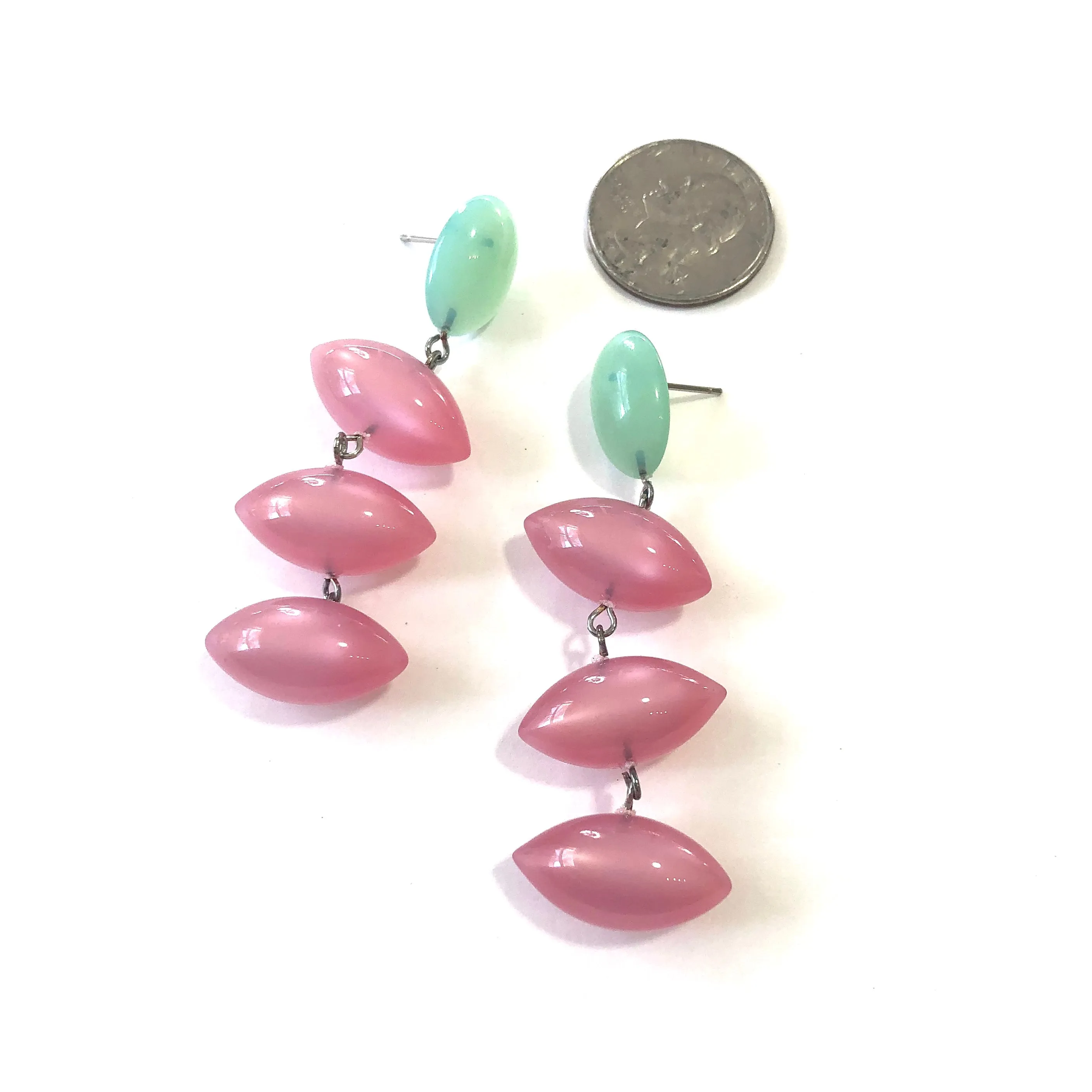 Green Opal & Pink Moonglow Fish Scale Earrings