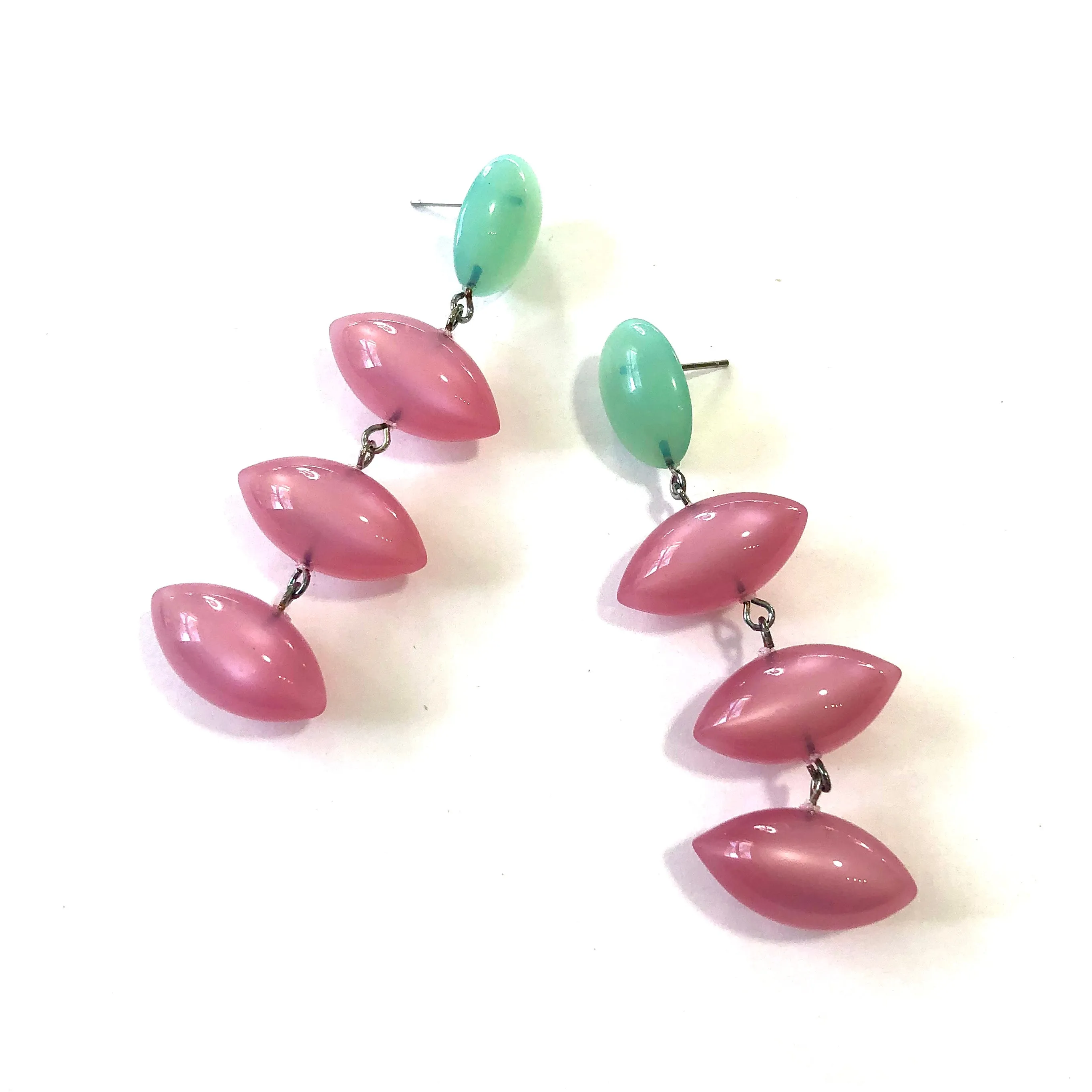 Green Opal & Pink Moonglow Fish Scale Earrings