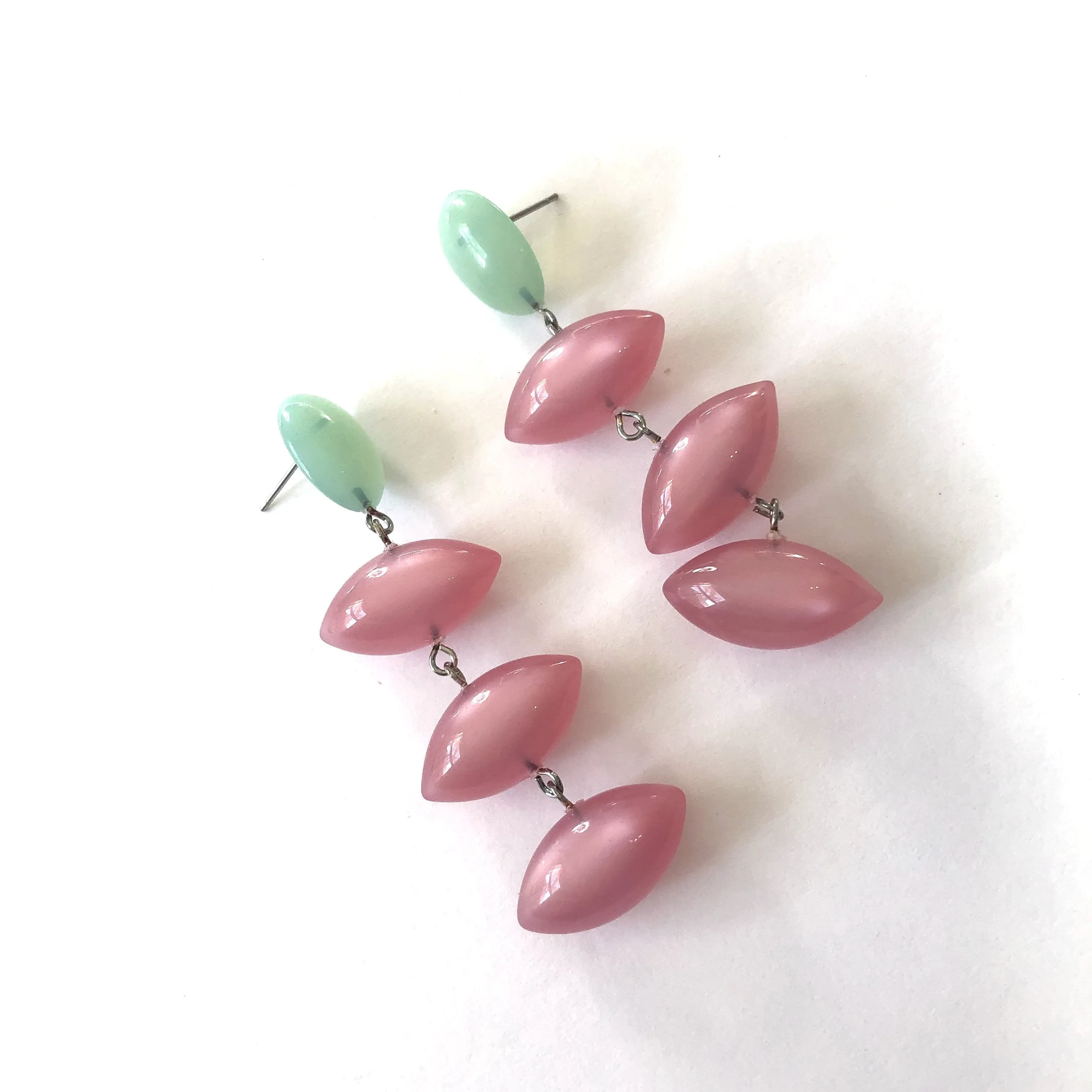 Green Opal & Pink Moonglow Fish Scale Earrings