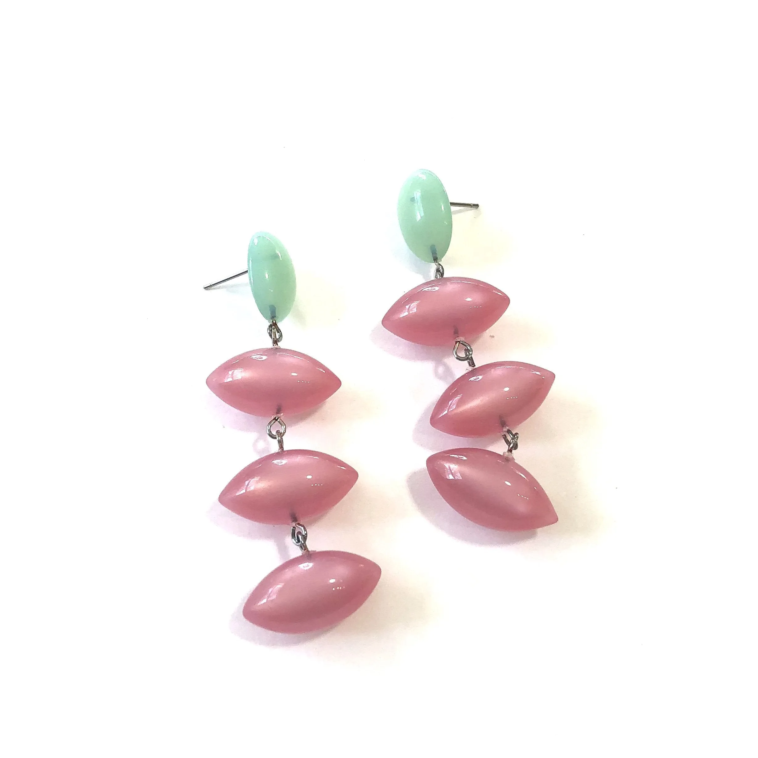 Green Opal & Pink Moonglow Fish Scale Earrings