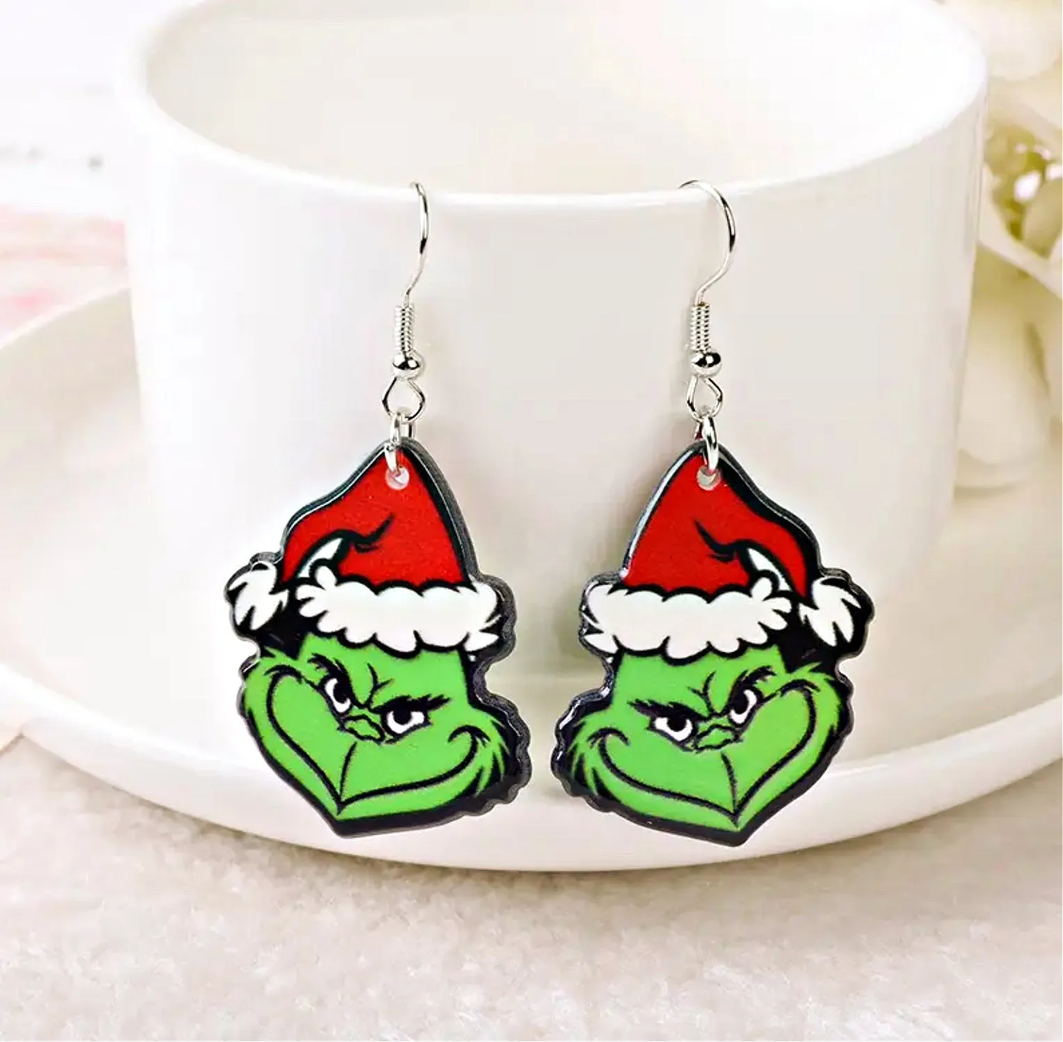 Grinch Dangle Christmas Hook Earrings