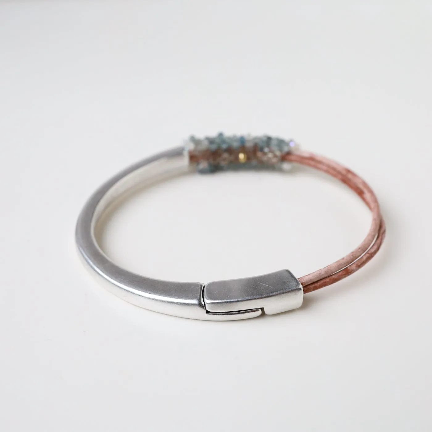 Hand Stitched Tiny Moss Aquamarine Bracelet