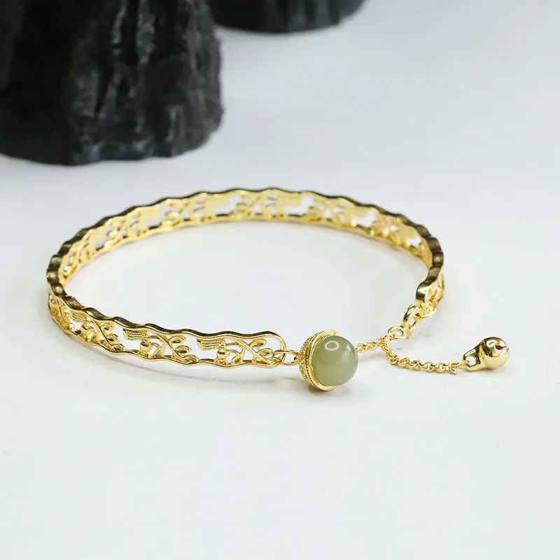 Hetian Jade Sterling Silver Bracelet with Clear Water Beads