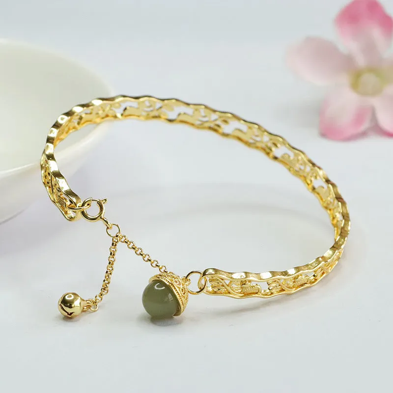 Hetian Jade Sterling Silver Bracelet with Clear Water Beads