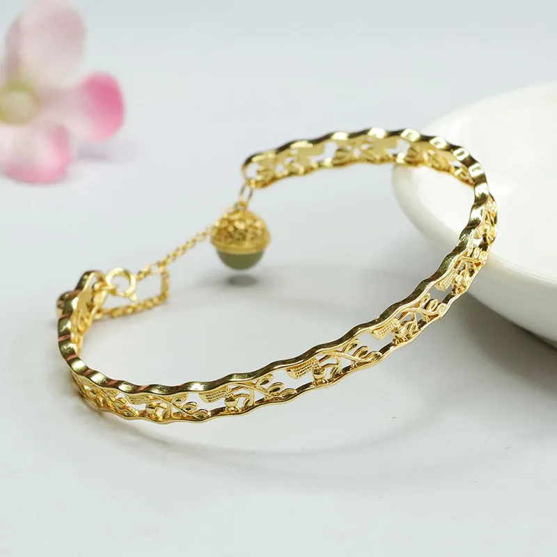 Hetian Jade Sterling Silver Bracelet with Clear Water Beads