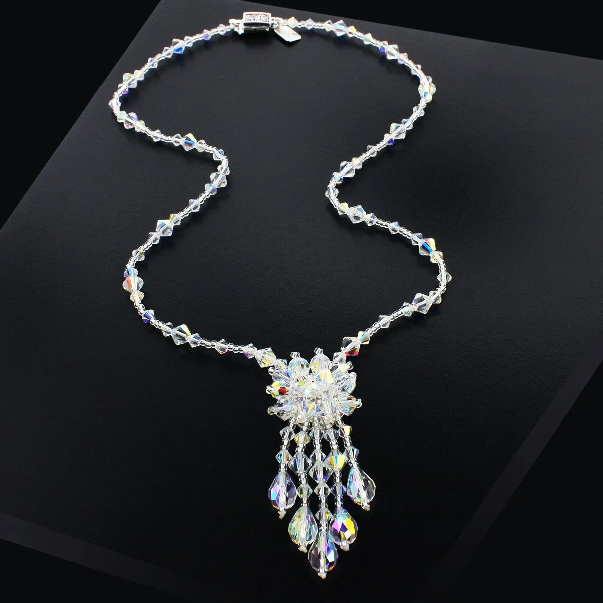 Iridescent Crystal Necklace with Center Cluster