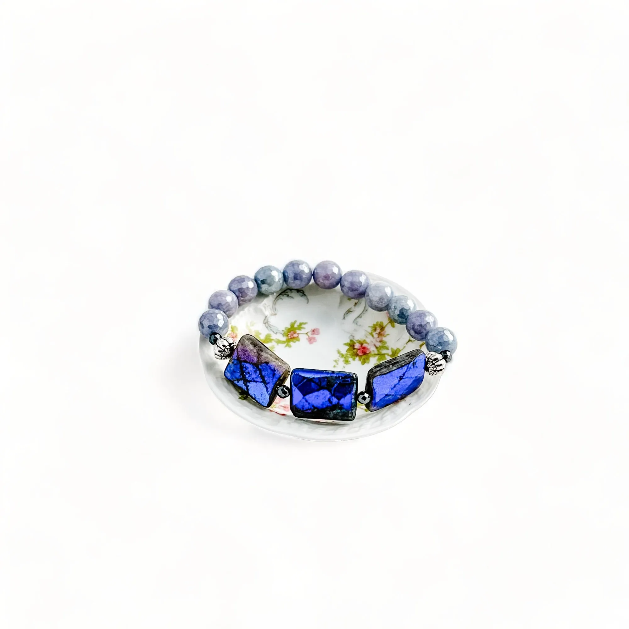 Labradorite and agate stretch bracelet