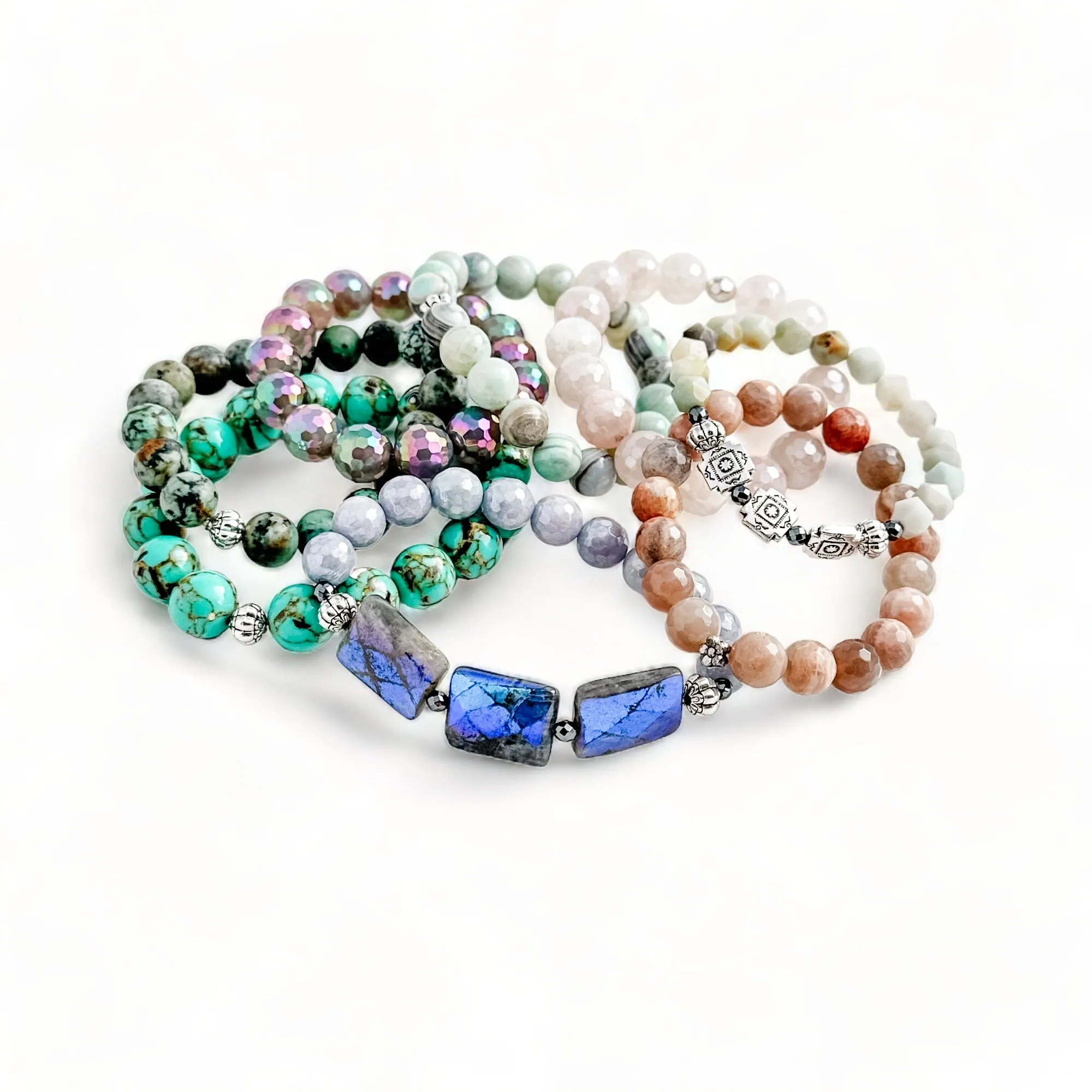 Labradorite and agate stretch bracelet