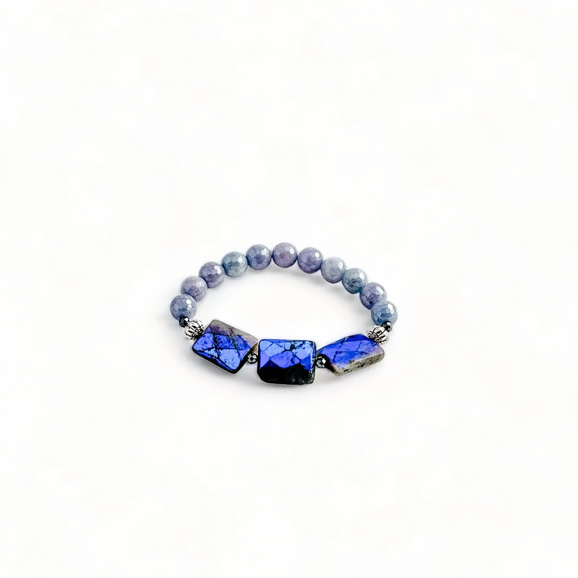 Labradorite and agate stretch bracelet