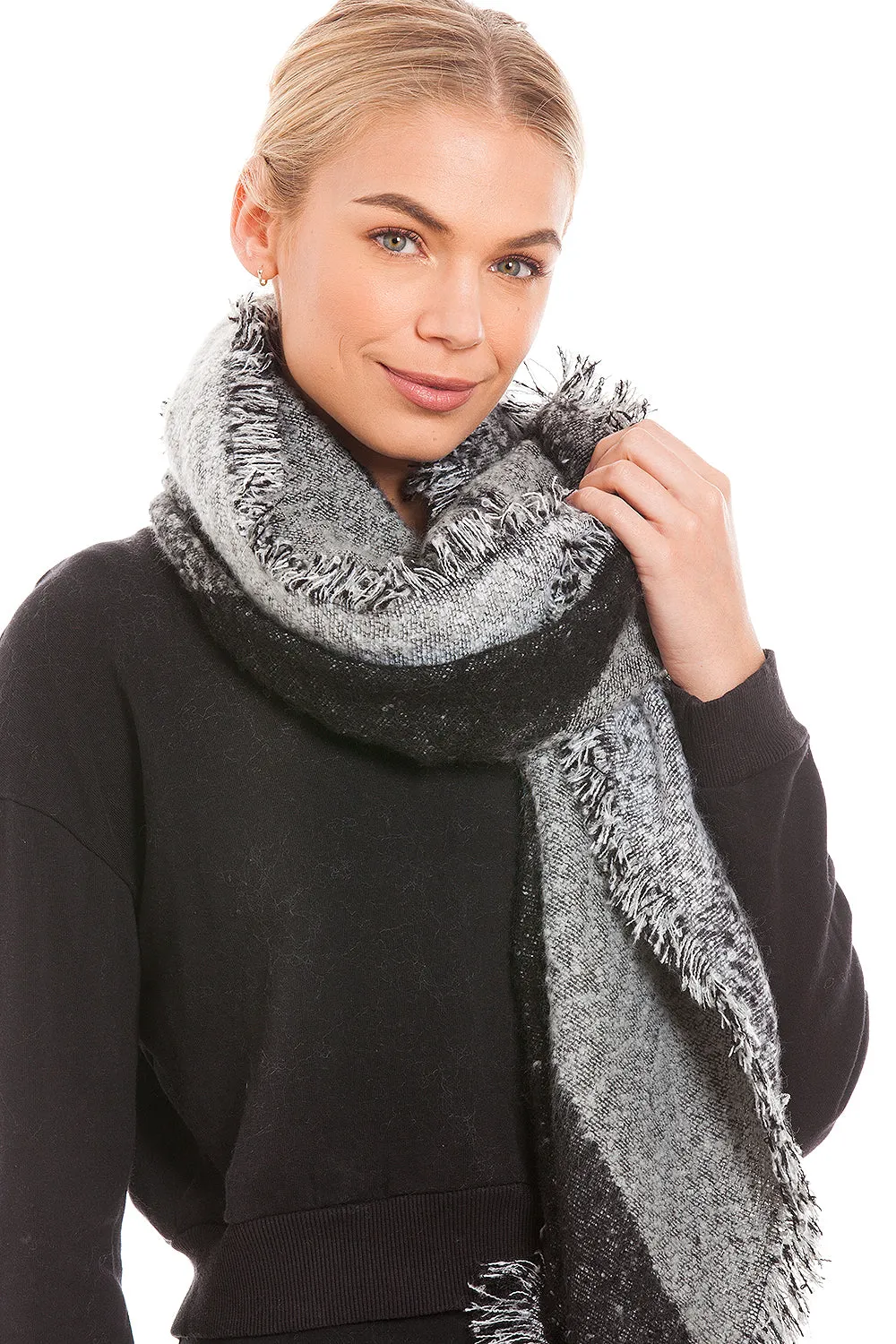 Large Grey & Black Tartan Scarf