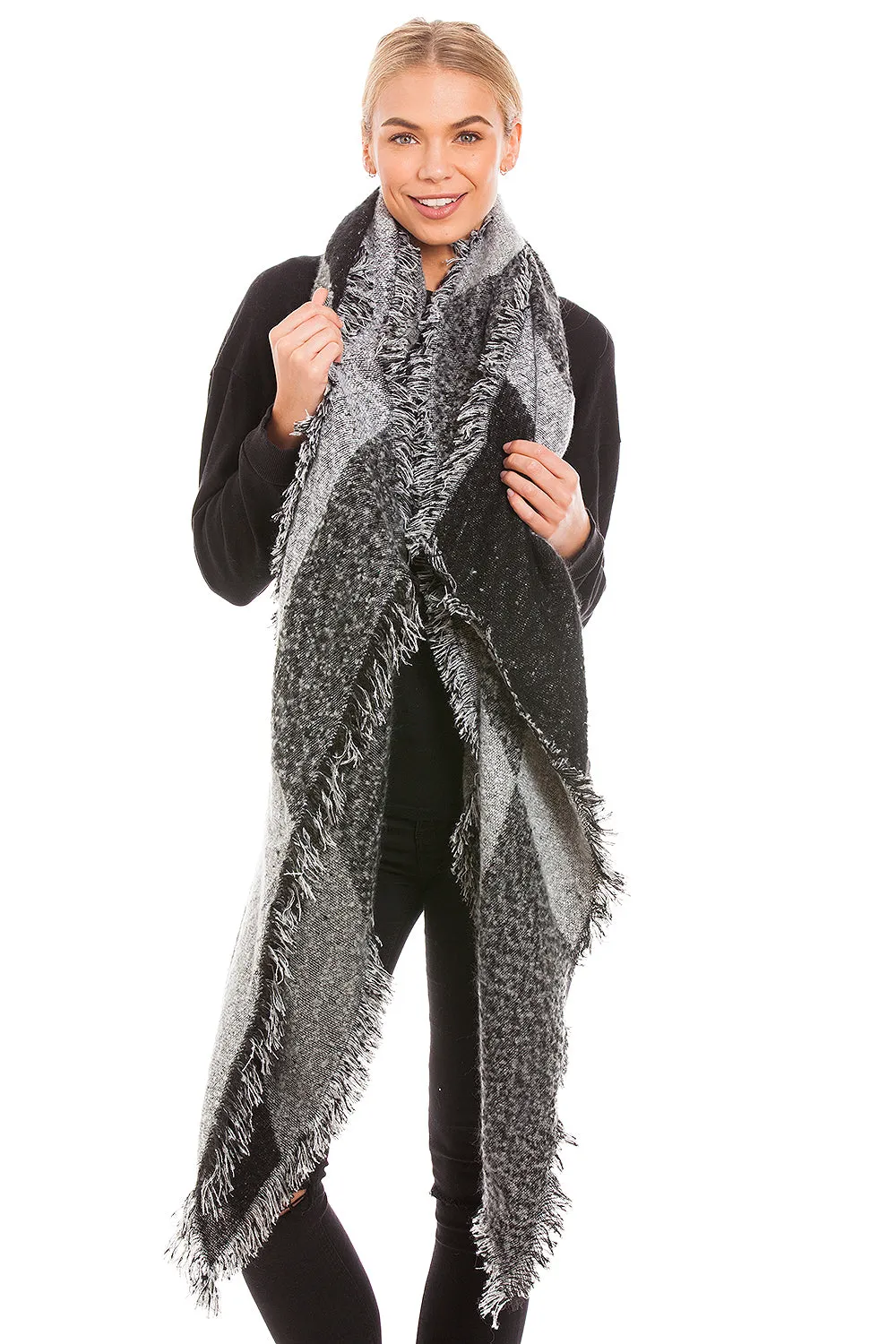 Large Grey & Black Tartan Scarf