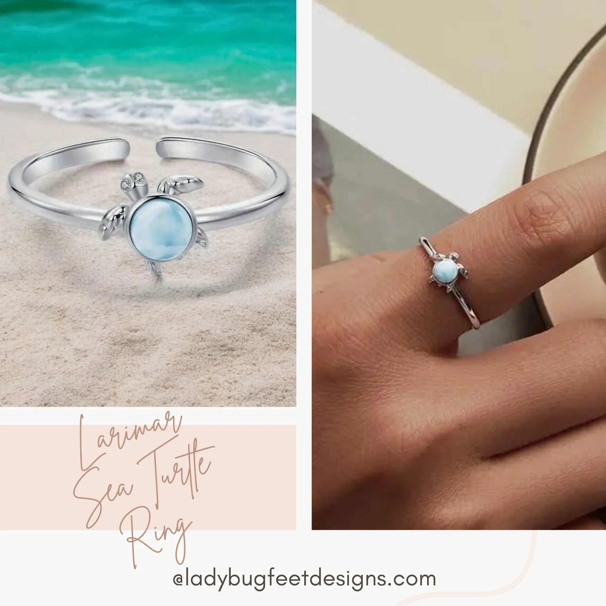 Larimar Sea Turtle Ring