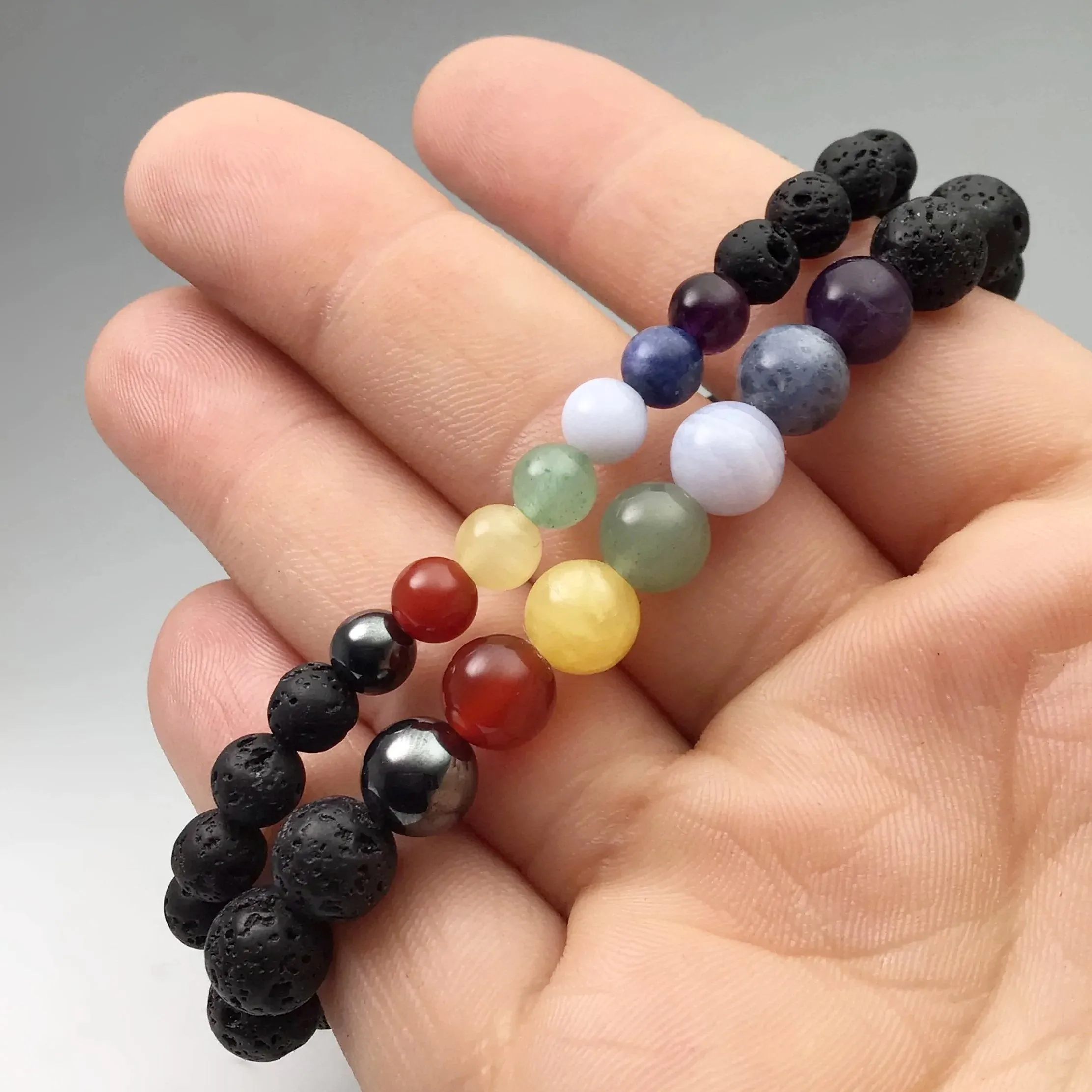 Lava Stone Beaded Bracelet with Chakra Beads