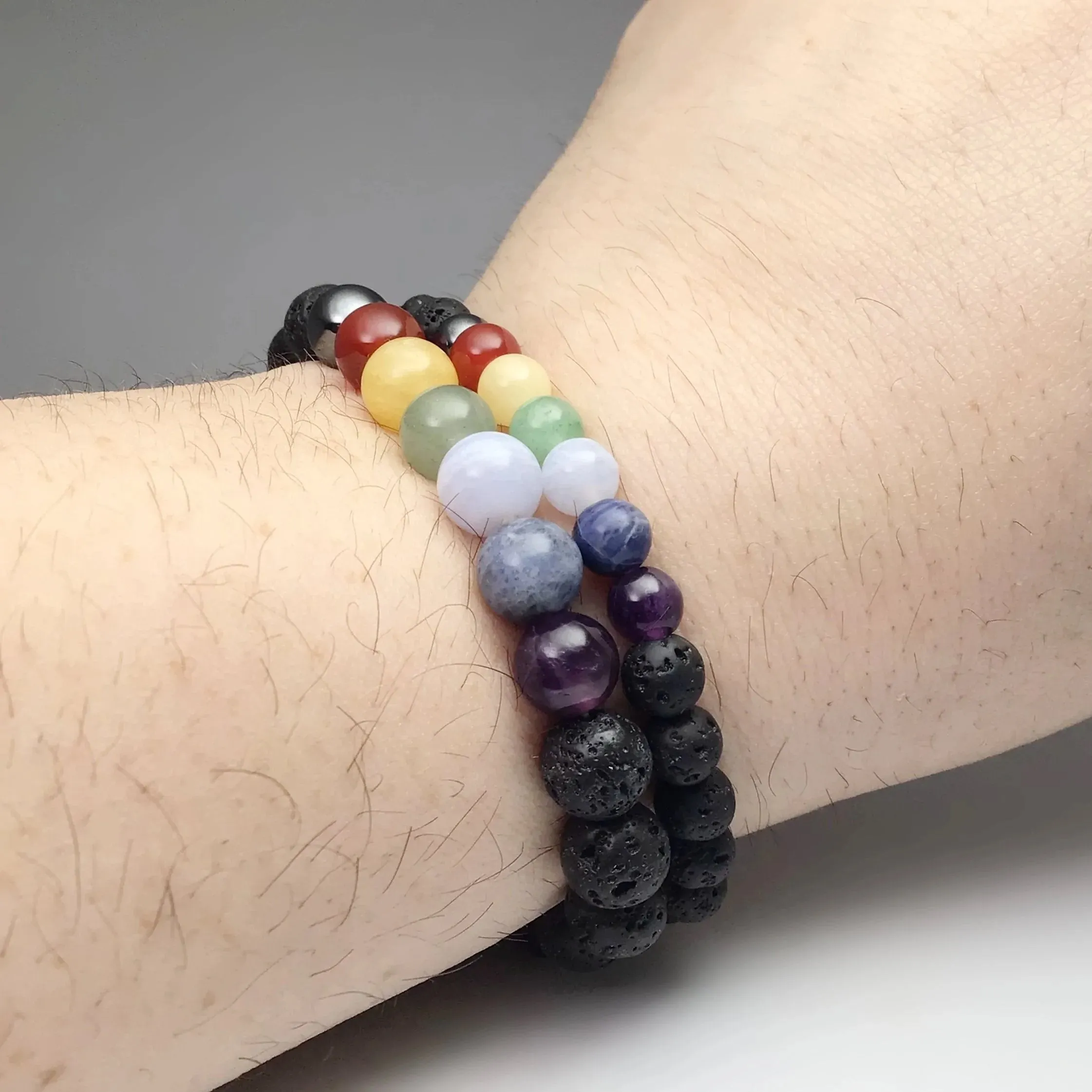 Lava Stone Beaded Bracelet with Chakra Beads