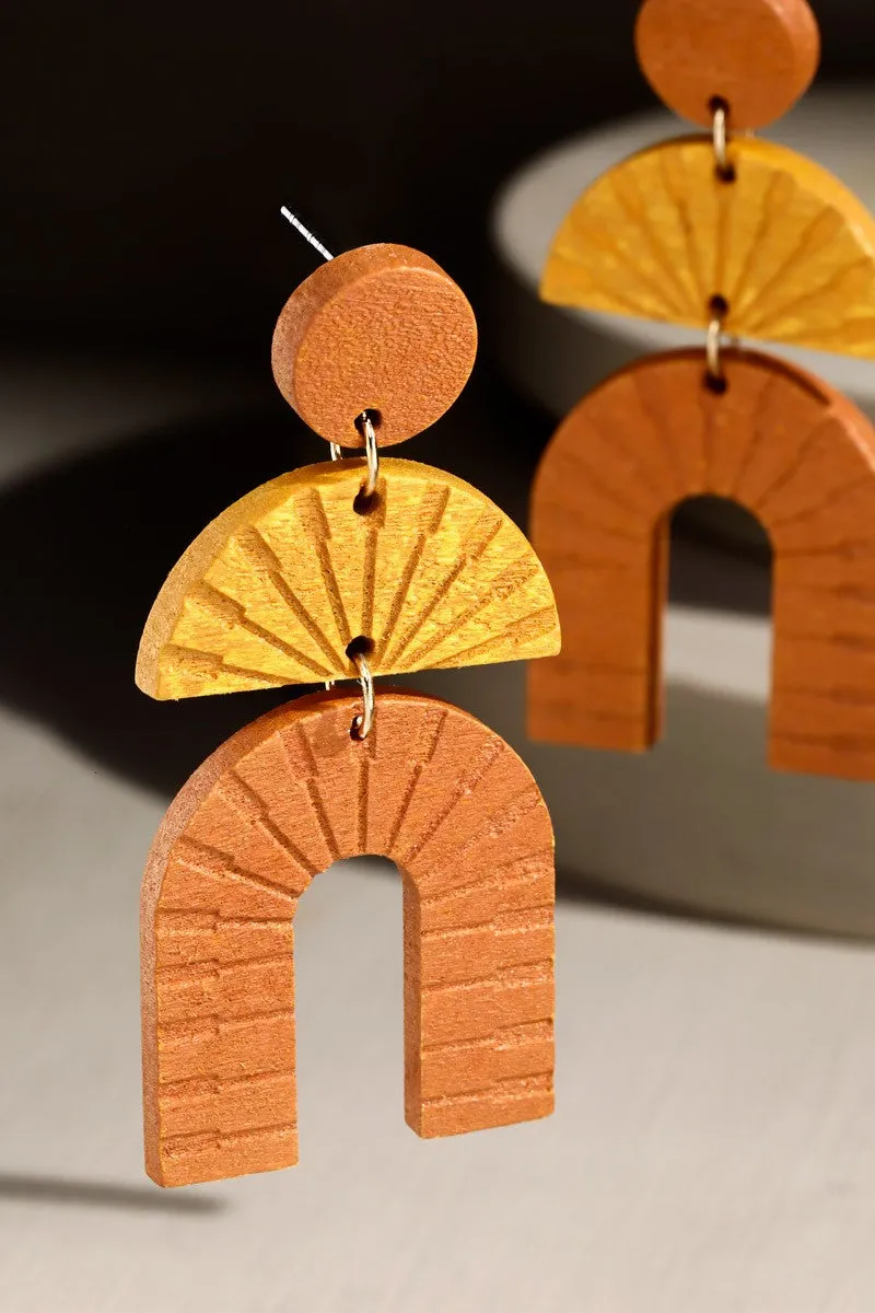 Layered Wooden Arch Dangle Drop Earrings