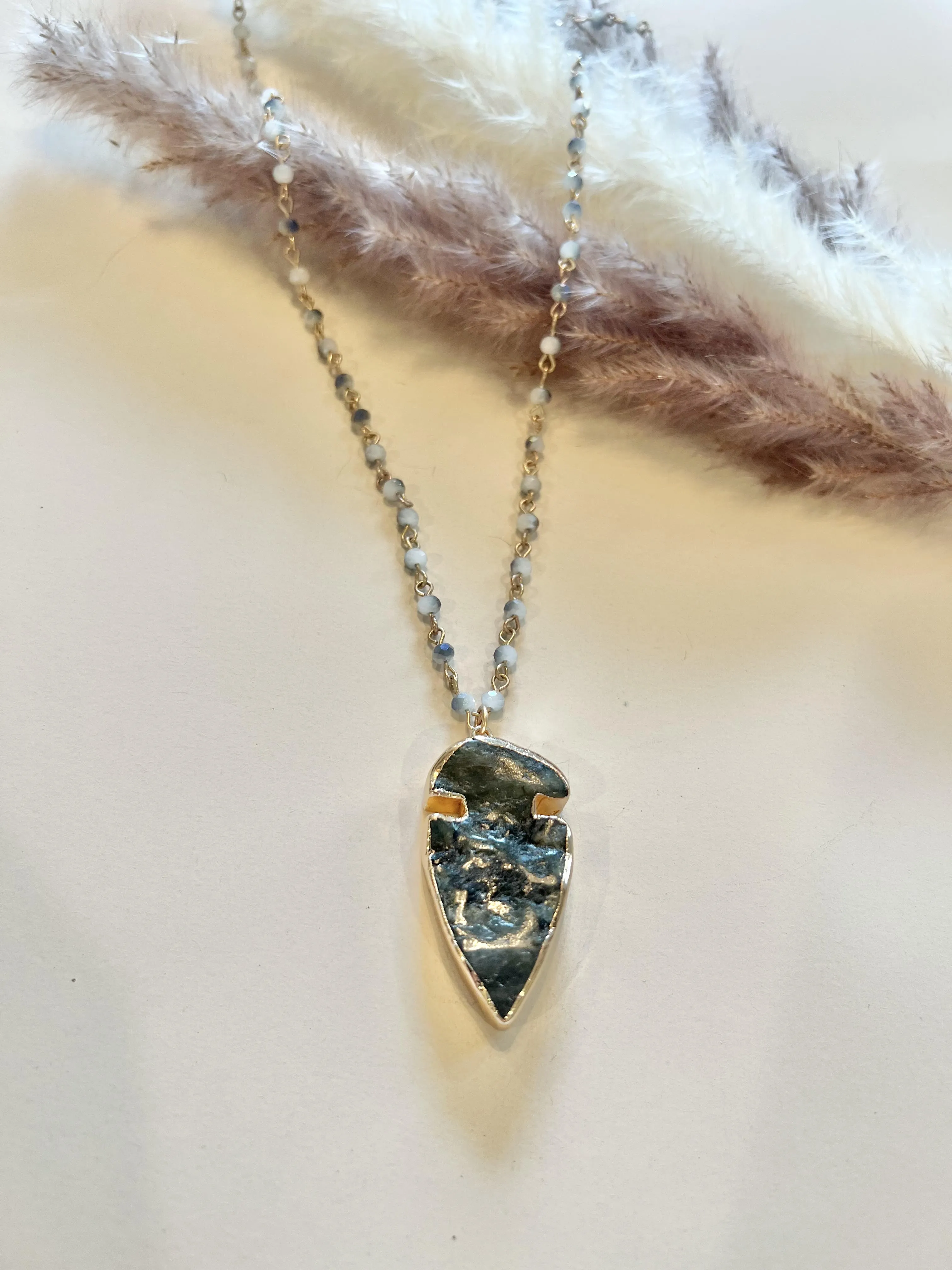 Long Grey Arrowhead Necklace