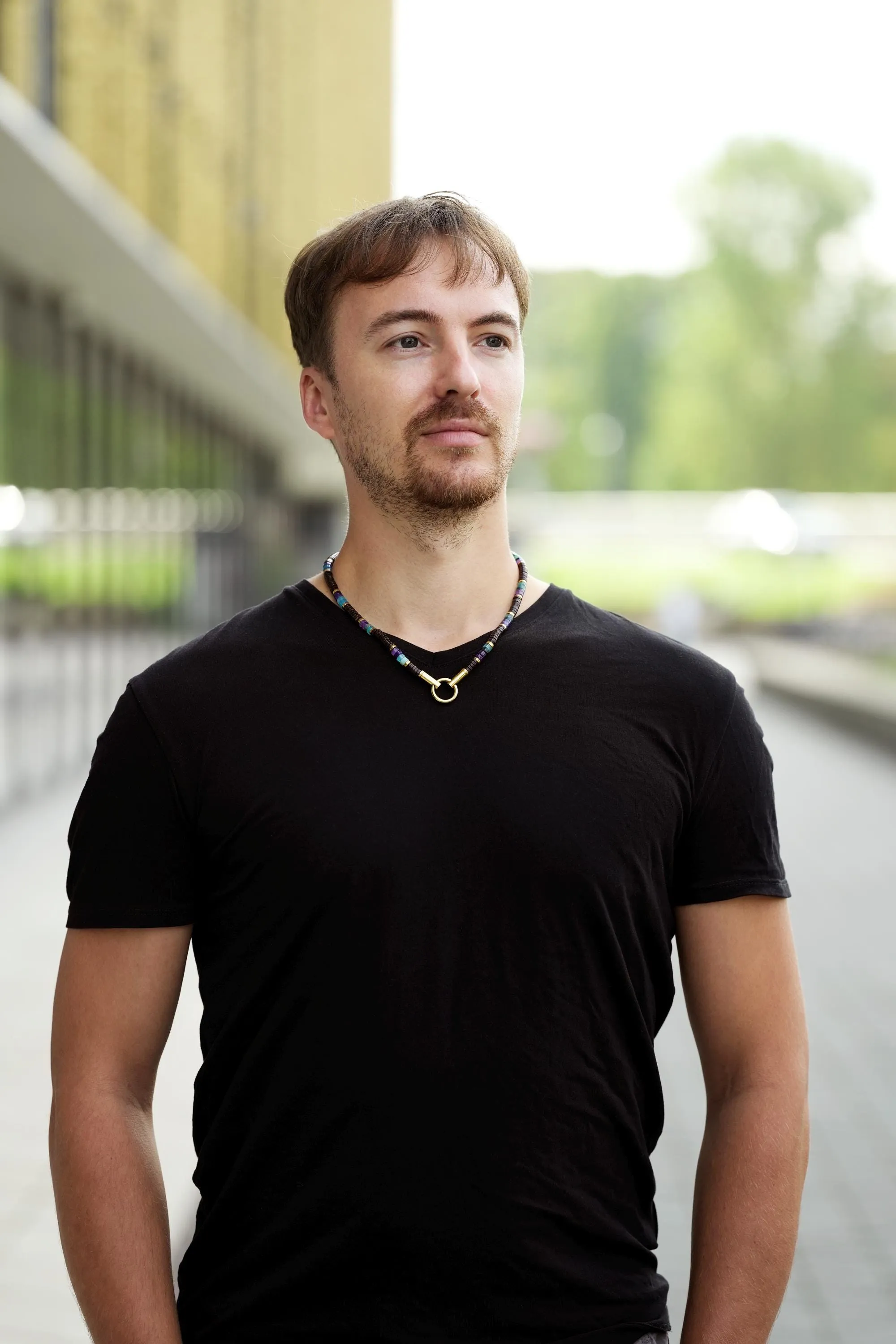 Mens Beaded Surfer Necklace African Bohemian Bead Choker Gift For Men Viking Chain with Stainless Steel Rounded Spring Clasp Coconut Beads