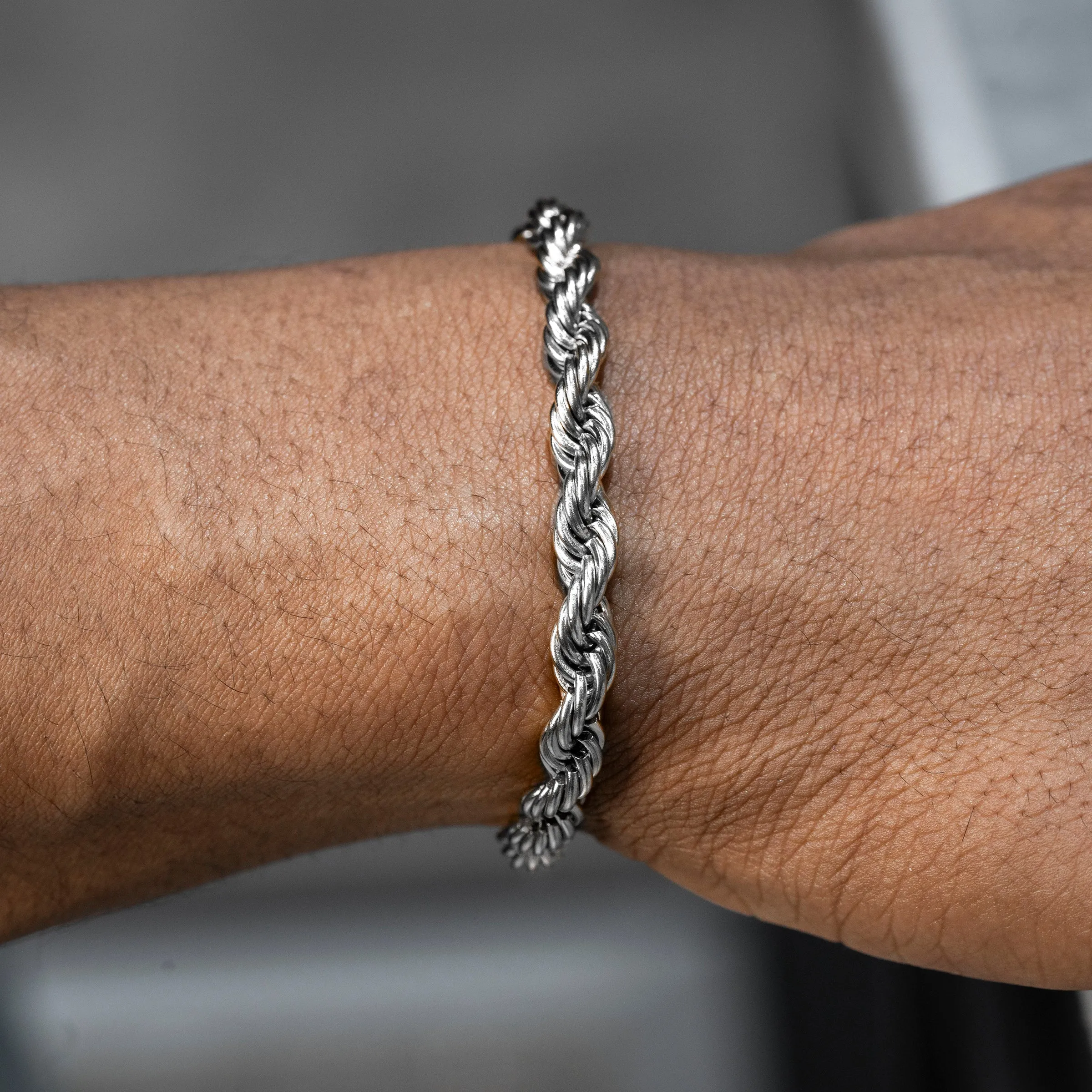 Mens White Gold Solid Rope Bracelet