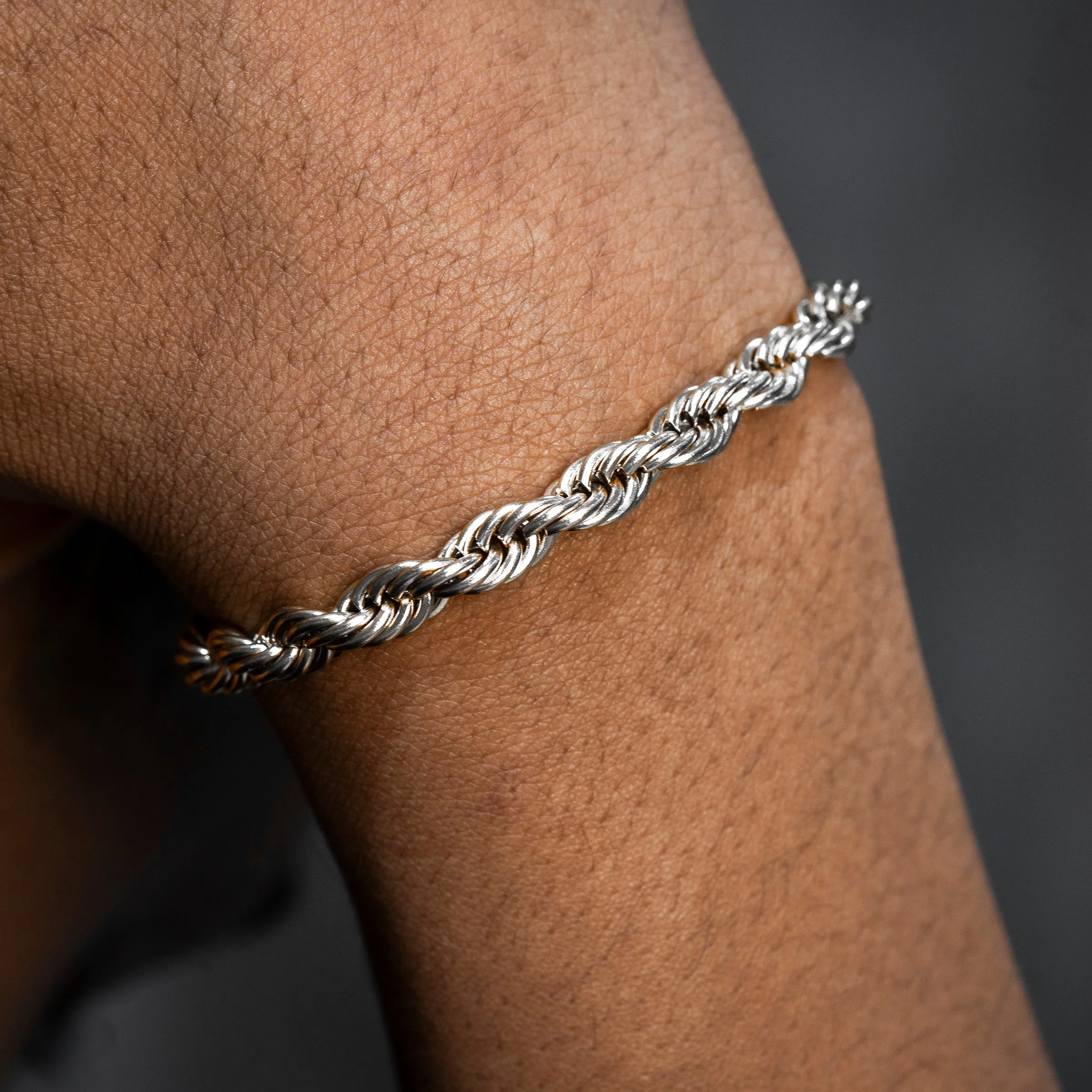 Mens White Gold Solid Rope Bracelet