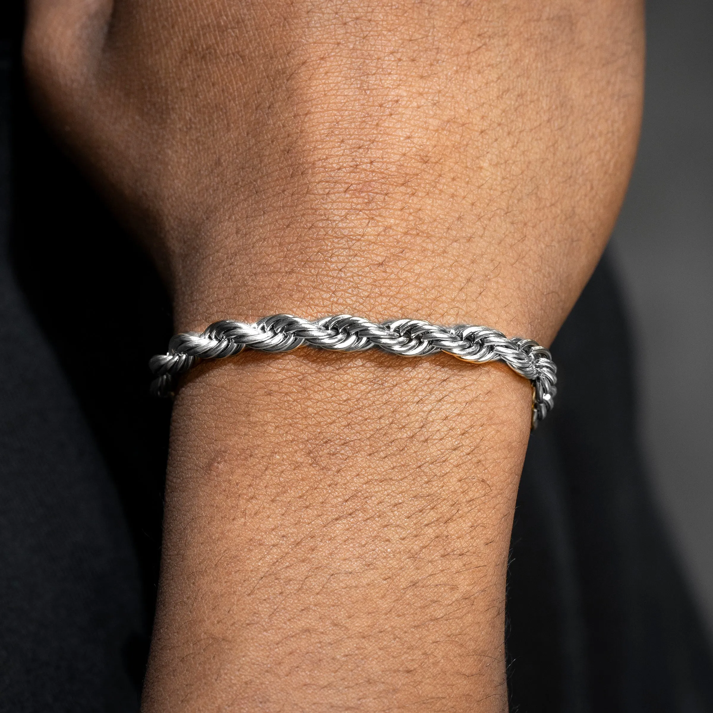 Mens White Gold Solid Rope Bracelet