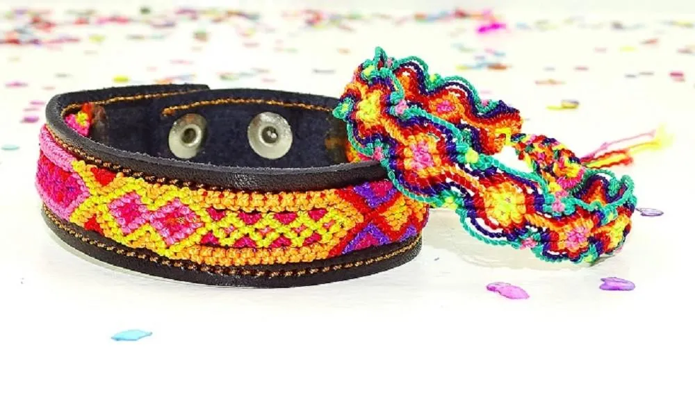 Mexican Friendship Bracelet Set in Pink & Yellow