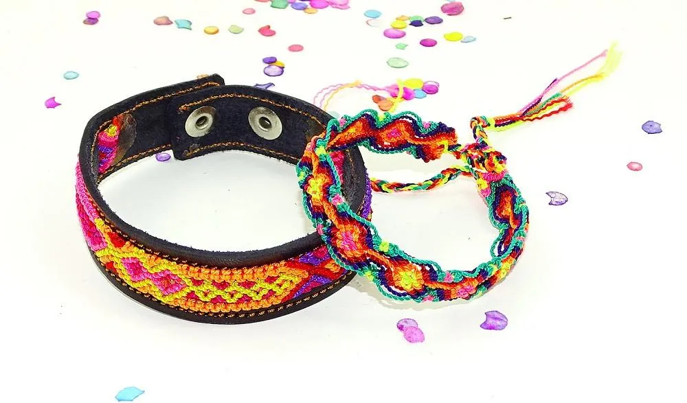 Mexican Friendship Bracelet Set in Pink & Yellow