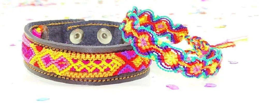 Mexican Friendship Bracelet Set in Pink & Yellow