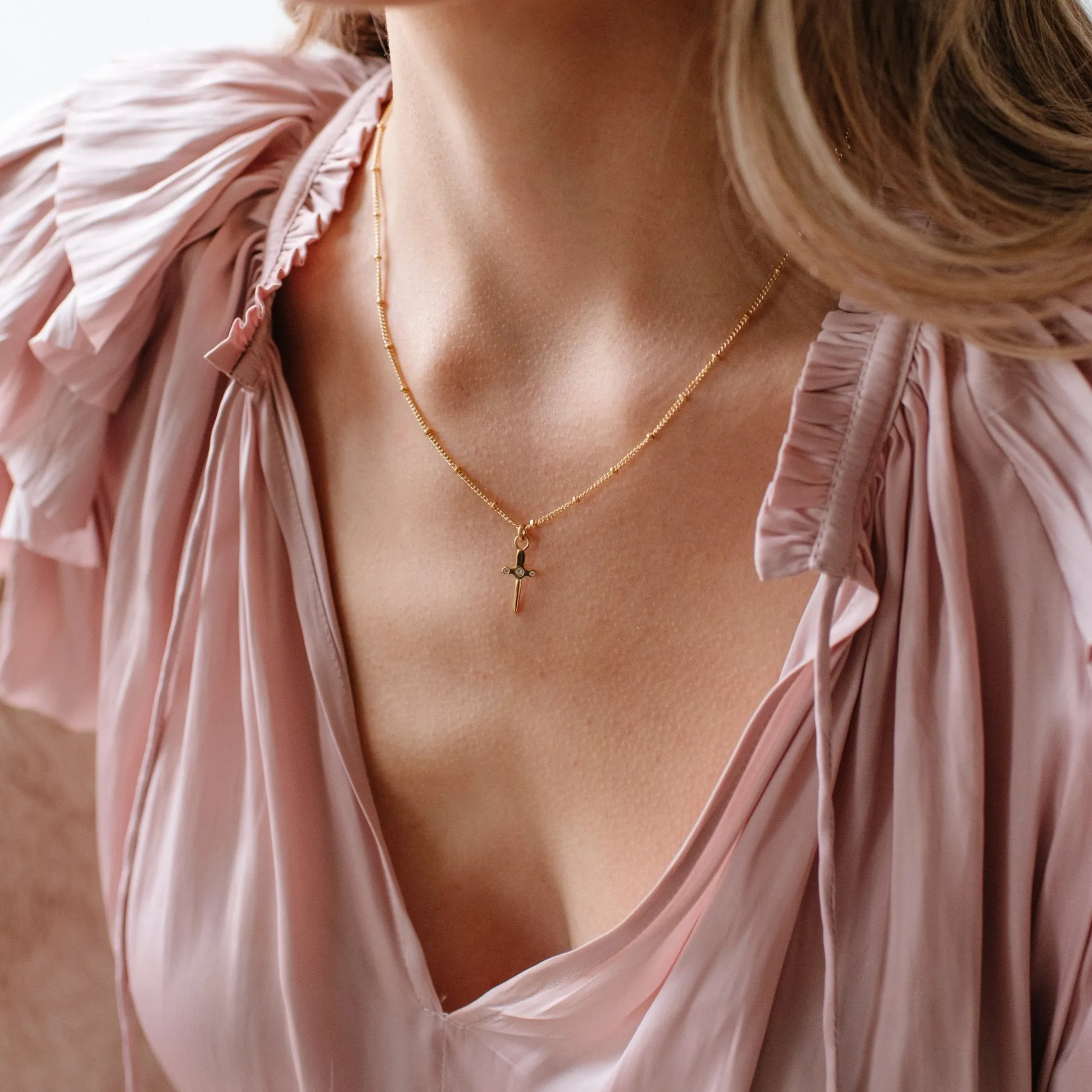 MINI PROTECT SWORD NAMESAKE CHARM - CUBIC ZIRCONIA & GOLD
