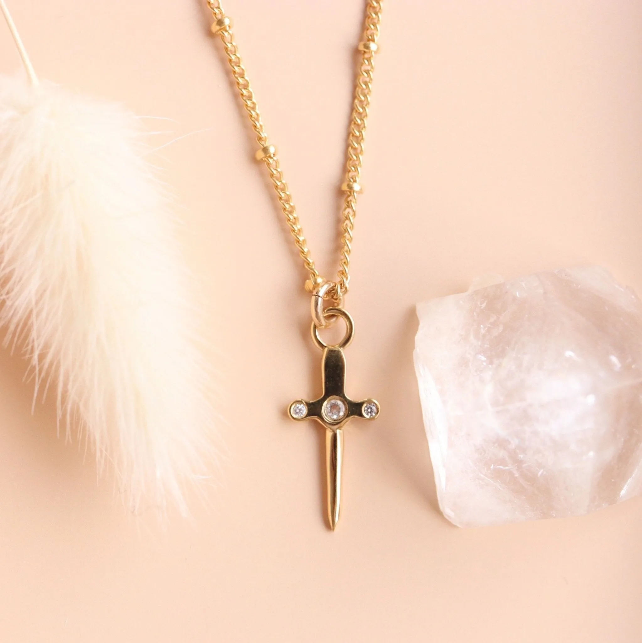 MINI PROTECT SWORD NAMESAKE CHARM - CUBIC ZIRCONIA & GOLD