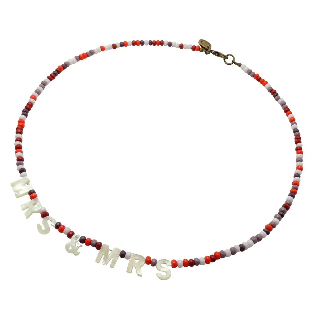 Mother of Pearl Shell Mrs & Mrs Glass Bead Mix Necklace