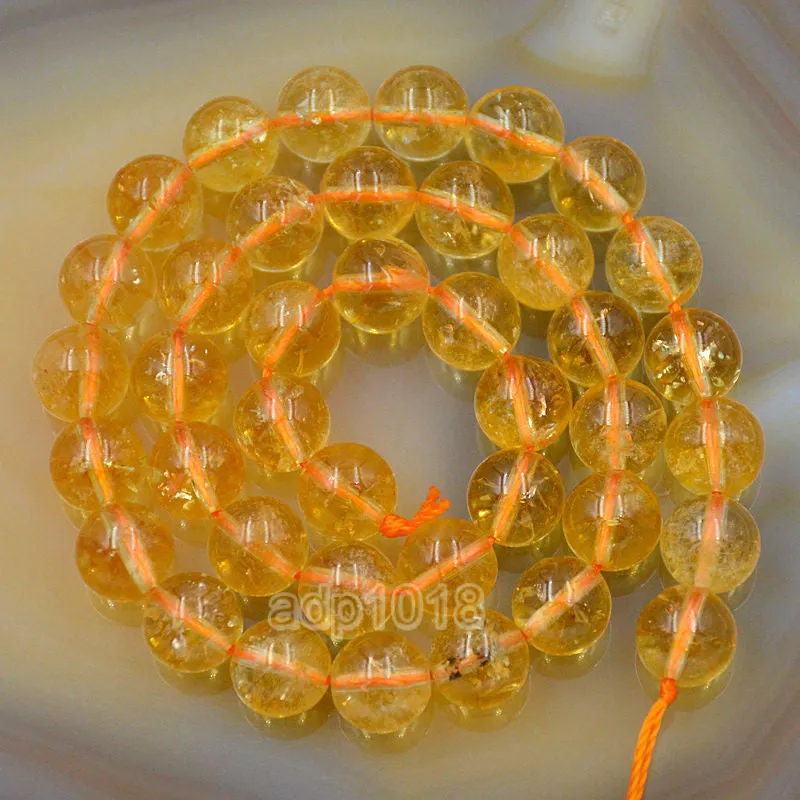 Natural Citrine Quartz Gemstone Round Loose Beads on a 15.5" Strand