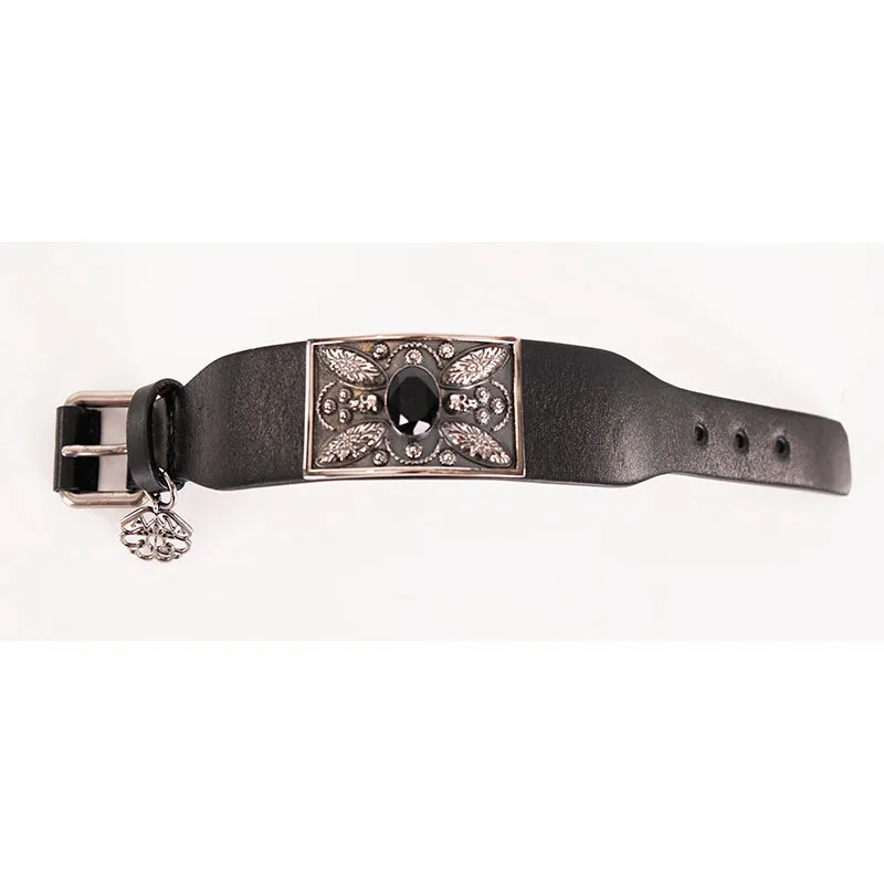 NEW $505 ALEXANDER MCQUEEN Black Leather Silver SKULL Filigree Thick BRACELET
