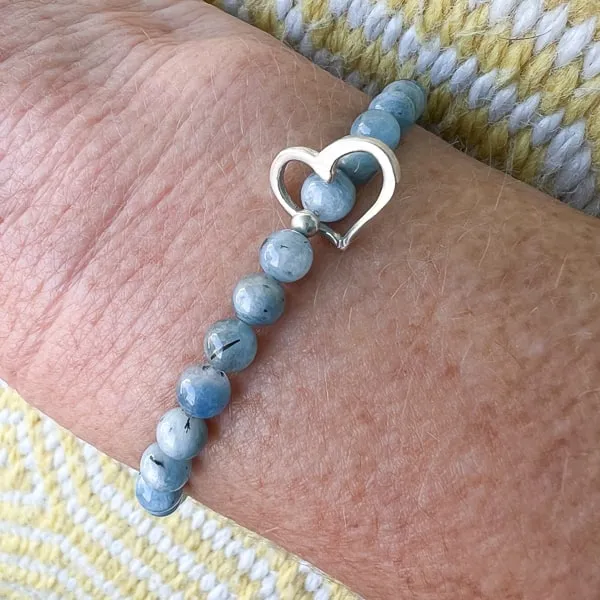 Ocean's Heart Aquamarine Beaded Charm Bracelet