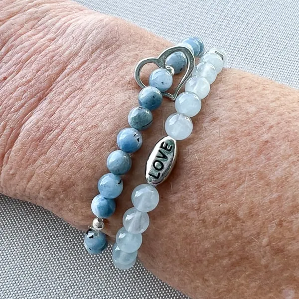 Ocean's Heart Aquamarine Beaded Charm Bracelet