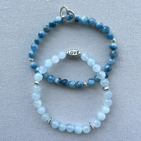 Ocean's Heart Aquamarine Beaded Charm Bracelet