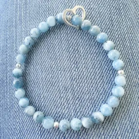 Ocean's Heart Aquamarine Beaded Charm Bracelet