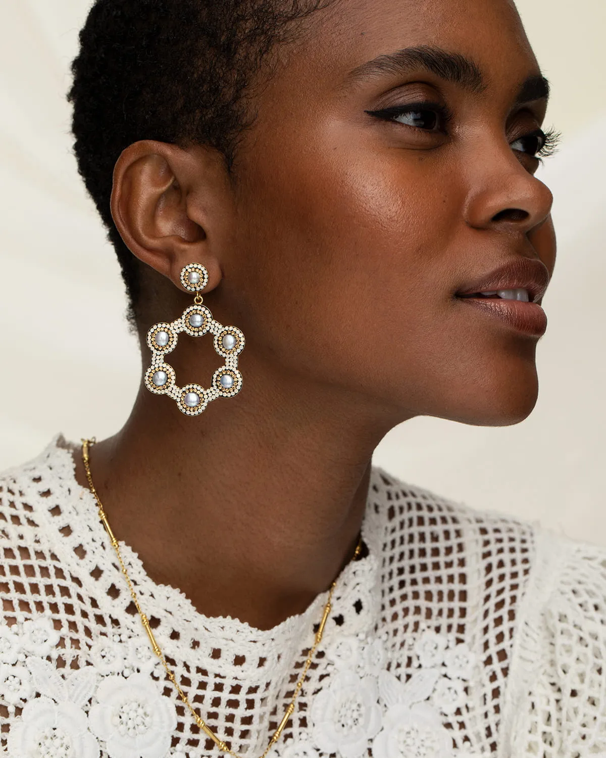 Opal Crystal Pearl Mini Hoop Earrings