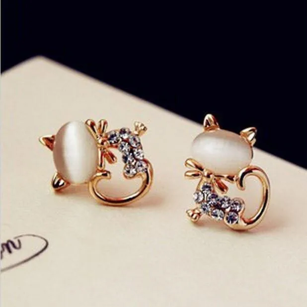 Opal Kitty Cat Earrings